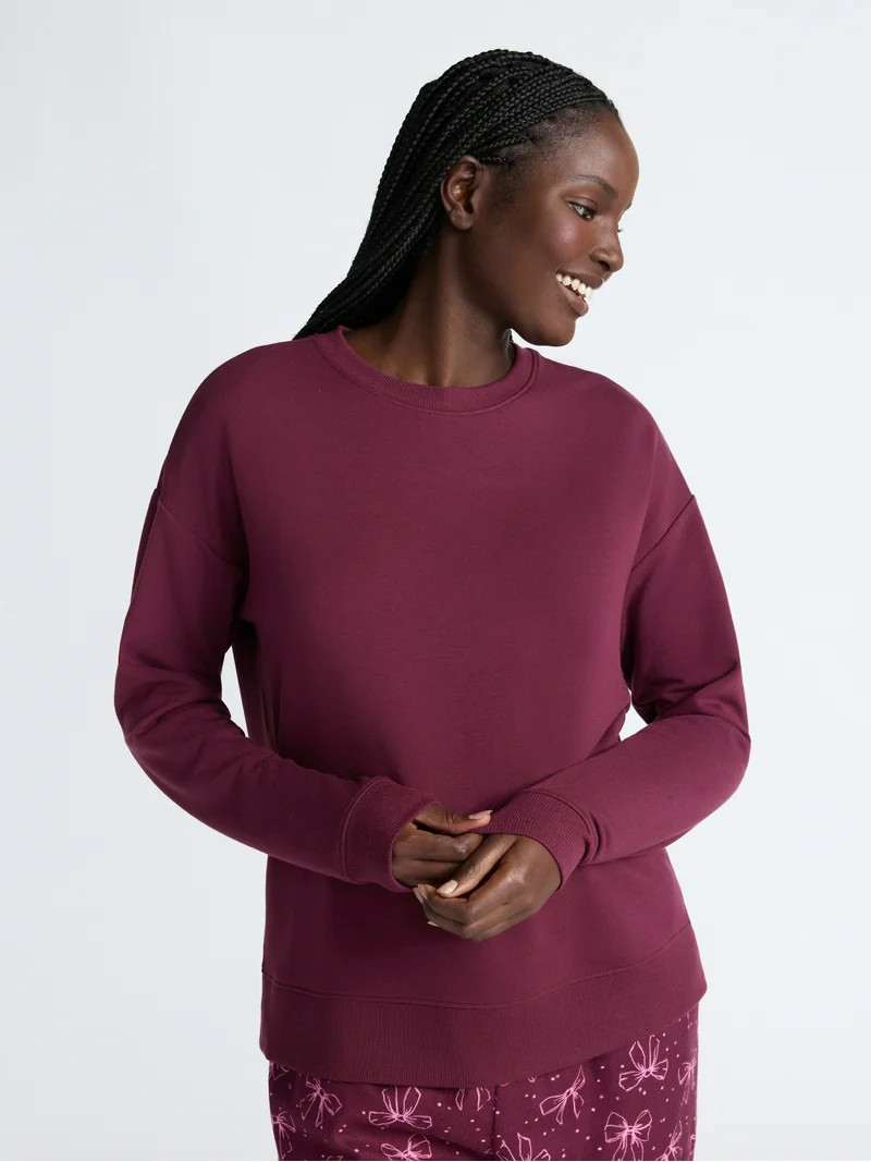 Joyspun Women's Fleece Drop Shoulder Sleep Top with Long Sleeves, Sizes XS-3X | Walmart (US)