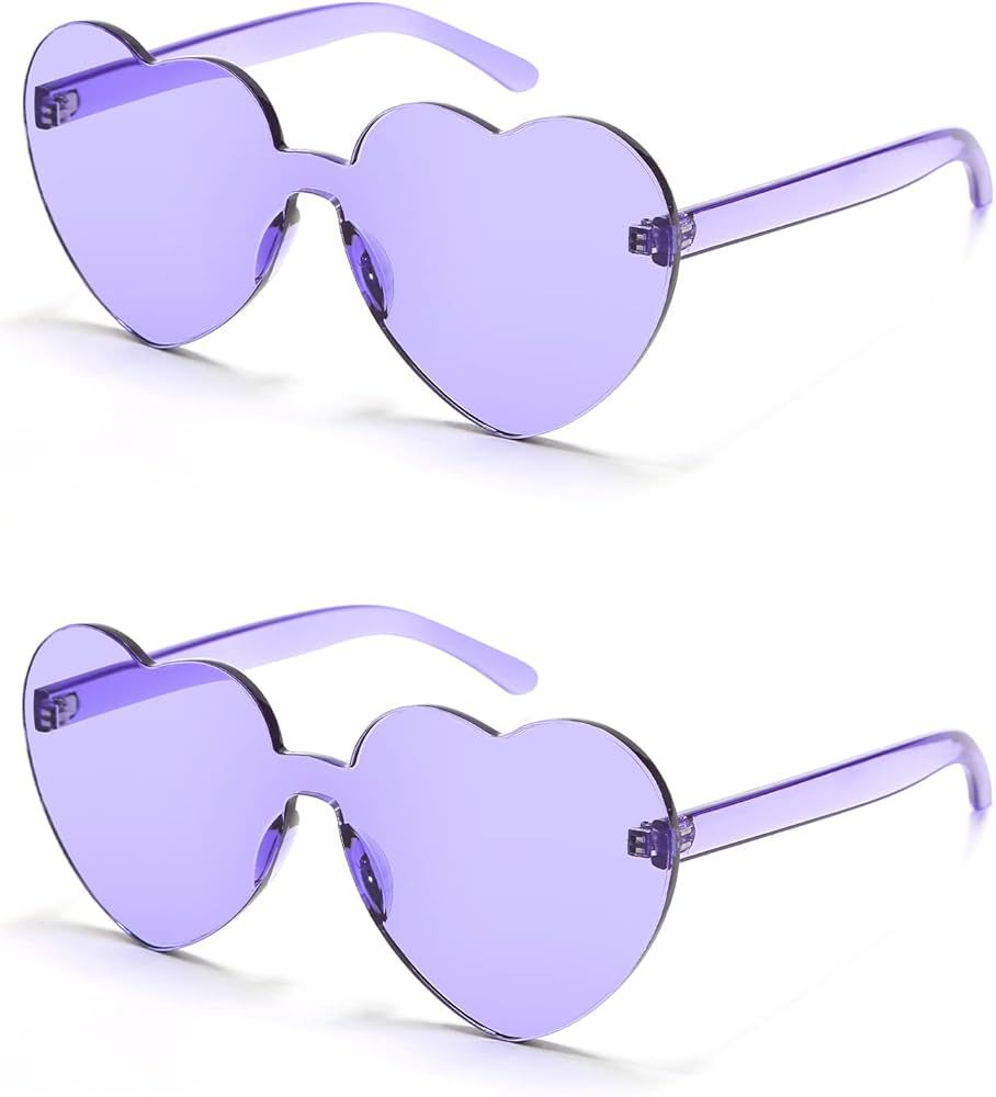 LUCKYCHRIS 2 Pairs Thick Heart Sunglasses for Women Heart Shaped Sunglasses Bulk Rimless Fun Sung... | Amazon (US)