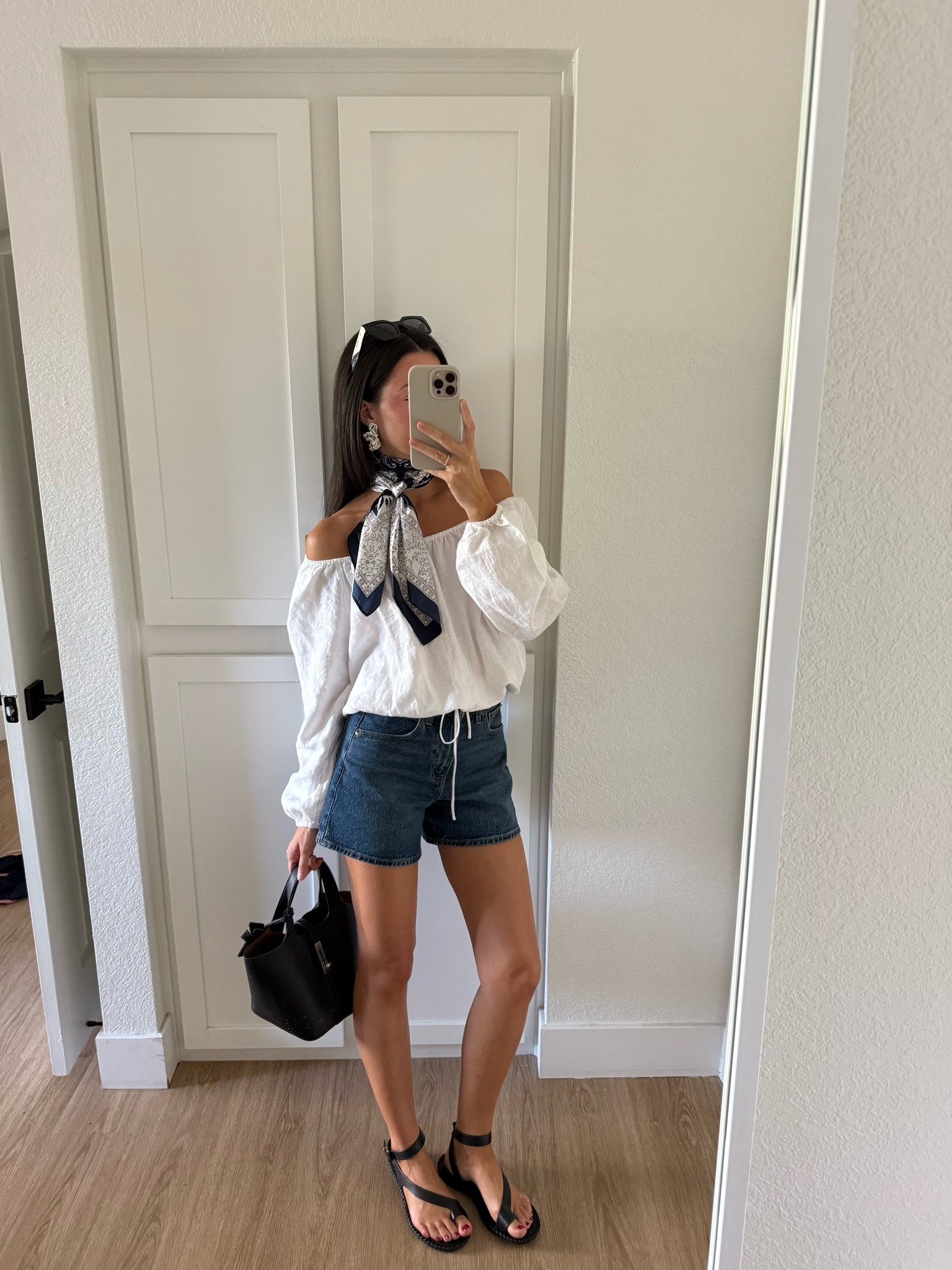 Summer outfit of the day! I am 5’7 wearing size 25 curve love in the shorts and small in the white blouse!