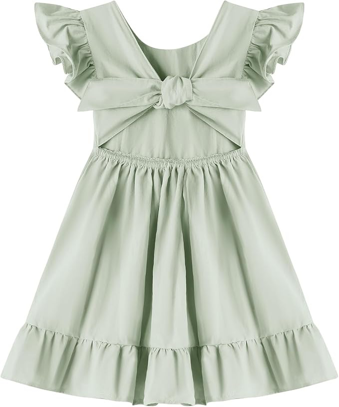 Dutebare Toddler Girls Swing Dress Linen Backless Tie Back Ruffle Hem Kid Casual Beach Dresses | Amazon (US)