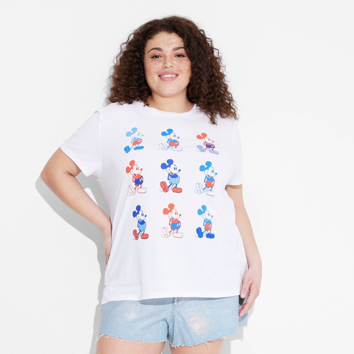 Women's Mickey Grid Americana Short Sleeve Graphic T-Shirt - White | Target