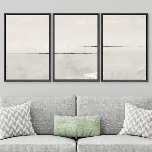 Large Abstract Duotone Pastel Minimalist Landscape Wall Art - 3 Piece Floater Frame Print on Canv... | Wayfair North America