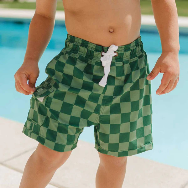 Green Check Jr. Swim Trunks | Albion Fit