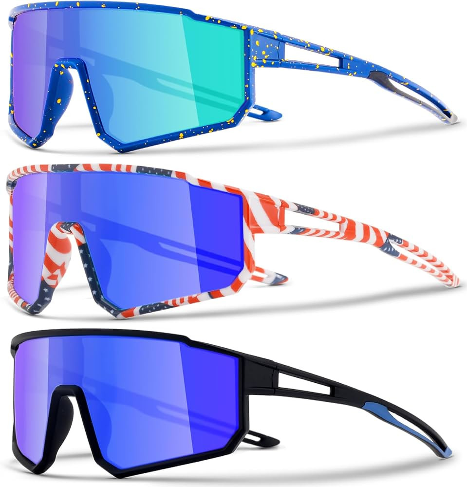 3PACK Kids Sunglasses for 6-14 Boys Girls, Youth Baseball and Cycling UV400 Protection Goggles | Amazon (US)