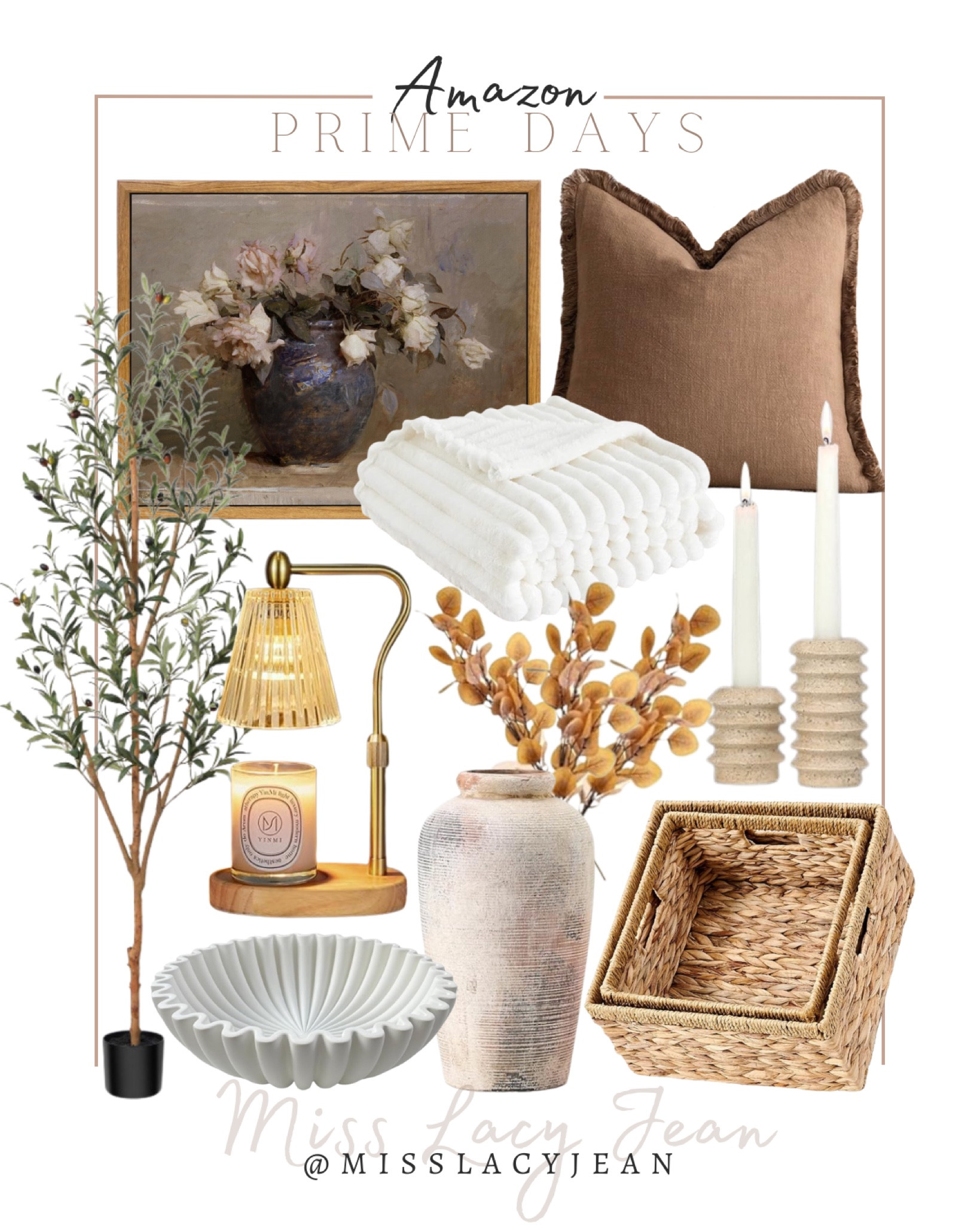 Amazon prime days home deals include throw pillow, wall art, throw blanket, candle stick holders, decorative storage baskets, vase, stems, decorative bowl, faux tree, candle warming lamp.

Home decor, Amazon prime days, Amazon deals, home decor deals

#LTKHome #LTKFindsUnder50 #LTKxPrimeDay