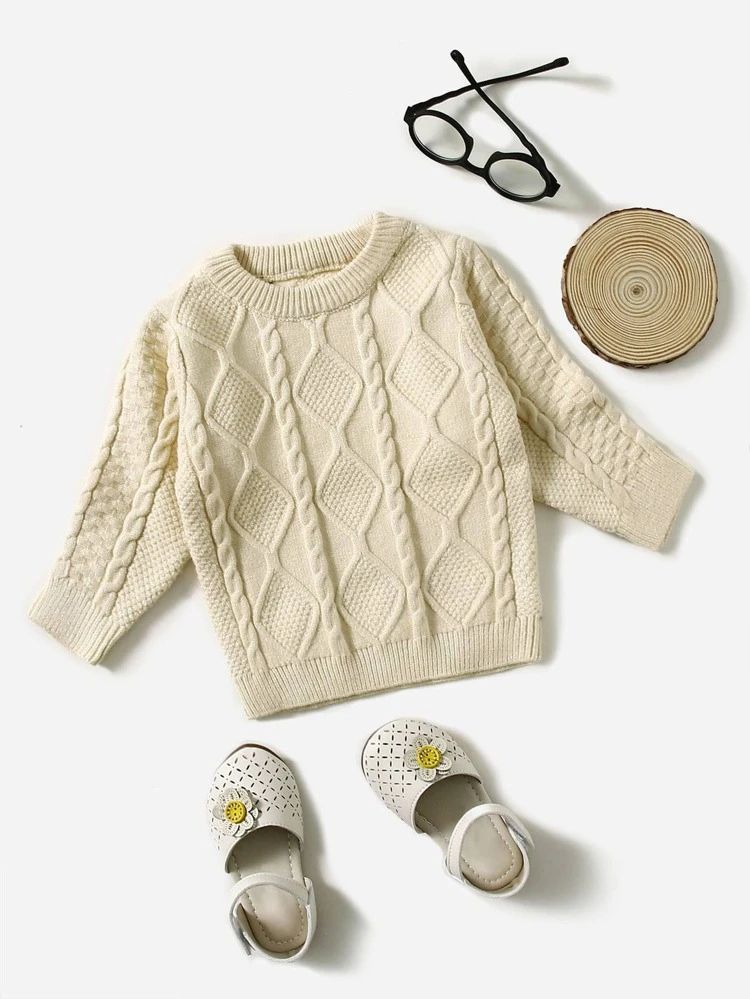Baby Cable Knit Crew Neck Sweater | SHEIN