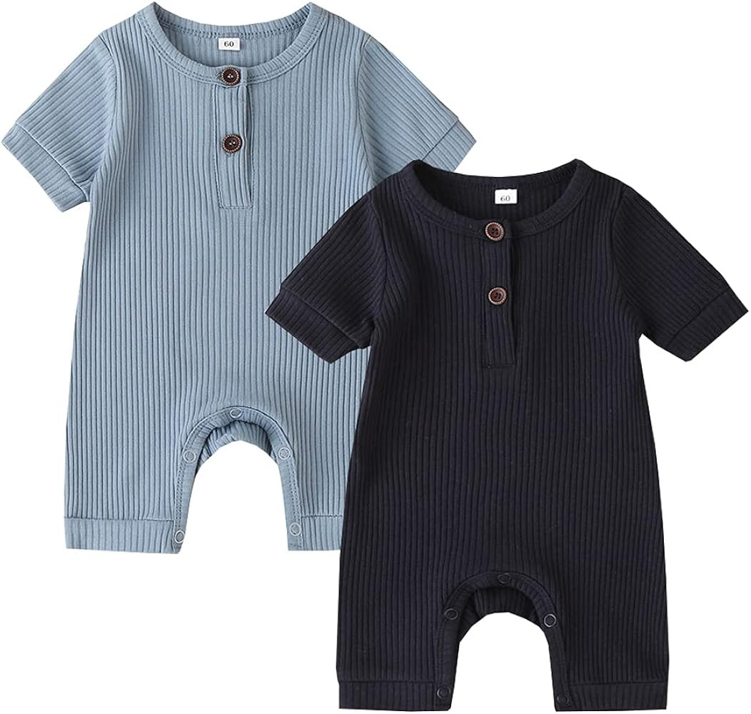 Bafeicao Baby Boy Girl 2/3 Pack Solid Romper Ribbed Short/Long Sleeve Bodysuit Jumpsuit Infant Kn... | Amazon (US)