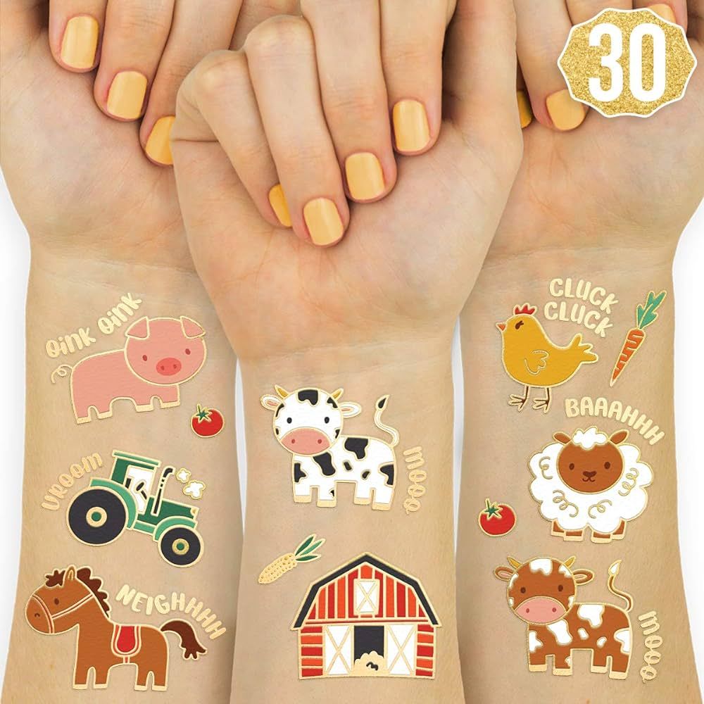 xo, Fetti Farm Party Supplies Temporary Tattoos - 30 Glitter Styles | Barnyard Animals, Petting Z... | Amazon (US)
