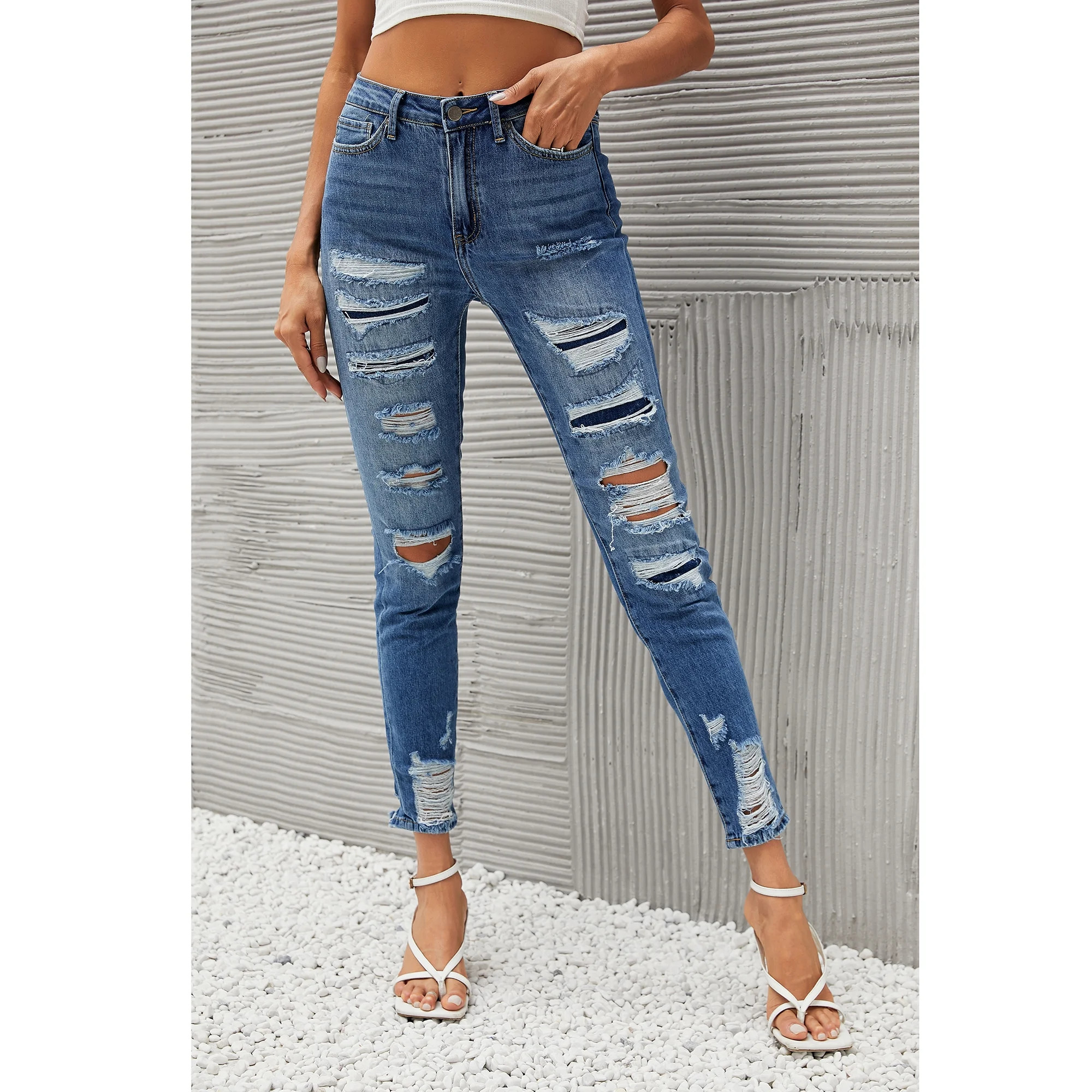Women's Distressed High Rise Skinny Denim Jeans - Walmart.com | Walmart (US)