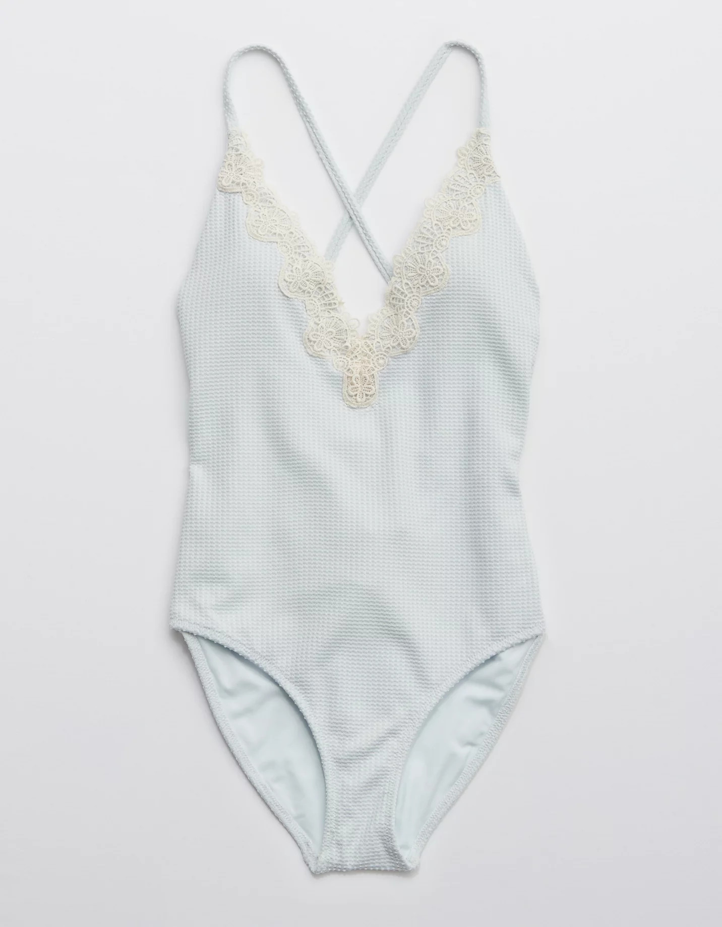 Aerie Waffle V Neck One Piece Swimsuit | American Eagle Outfitters (US & CA)