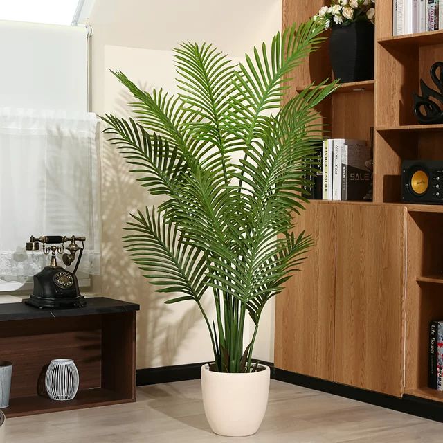 2 Pack Artificial Plants in Basket 5 Feet Faux Green Areca Palm Plant with Woven Seagrass Belly B... | Walmart (US)
