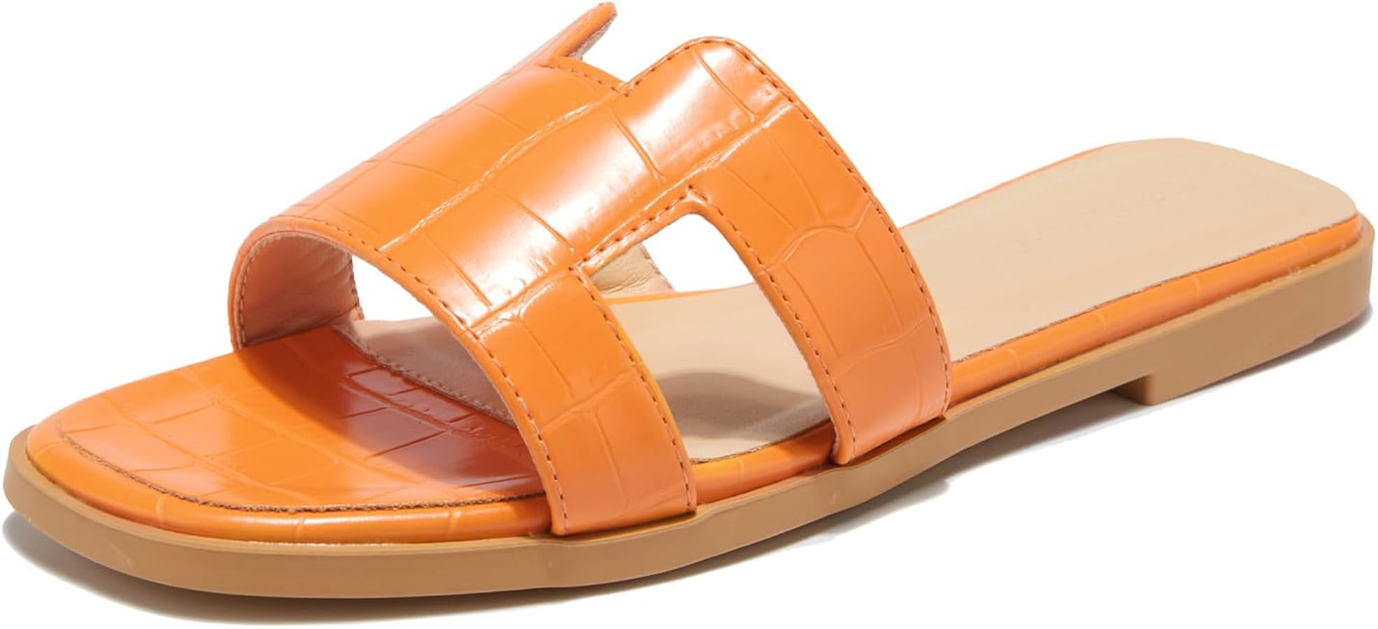 TRULAND H Strap Flat Slide Sandals for Women - Cute Fashion Open Square Toe Summer Dressy Sandals | Amazon (US)