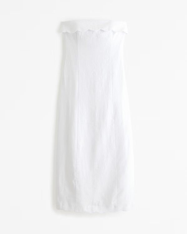 Premium Linen Scalloped Midi Dress | Abercrombie & Fitch (US)