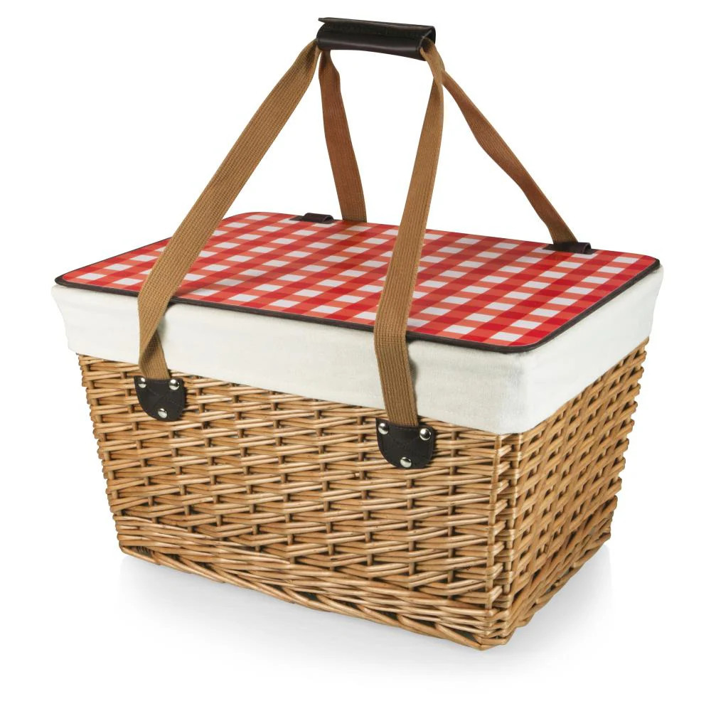 Picnic Time 18.9 x 13.8 x 11 Beige Canvas with Red and White Gingham Pattern Lid Picnic basket in Brown | 119-00-300-000-0 | Lowe's