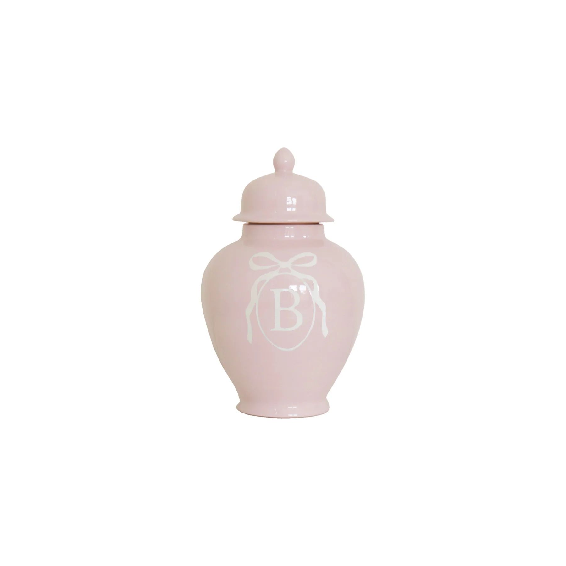 Monogrammed Bow Ginger Jars in Cherry Blossom Pink for Lo Home x Veronika's Blushing | Lo Home by Lauren Haskell Designs