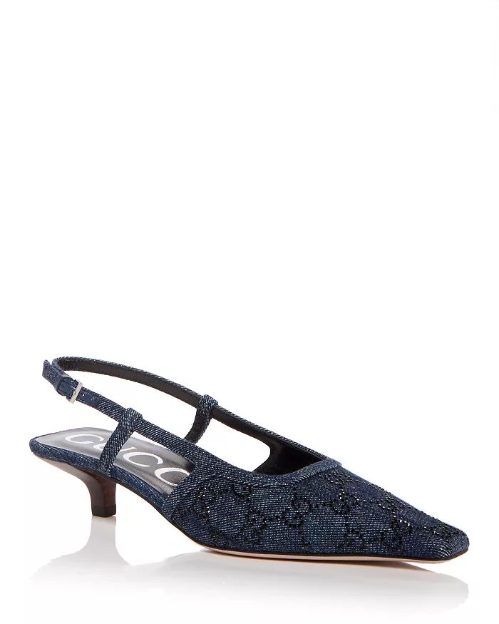 Gucci Women's GG Embellished Denim Slingback Kitten Heel Pumps  Shoes - Bloomingdale's | Bloomingdale's (US)