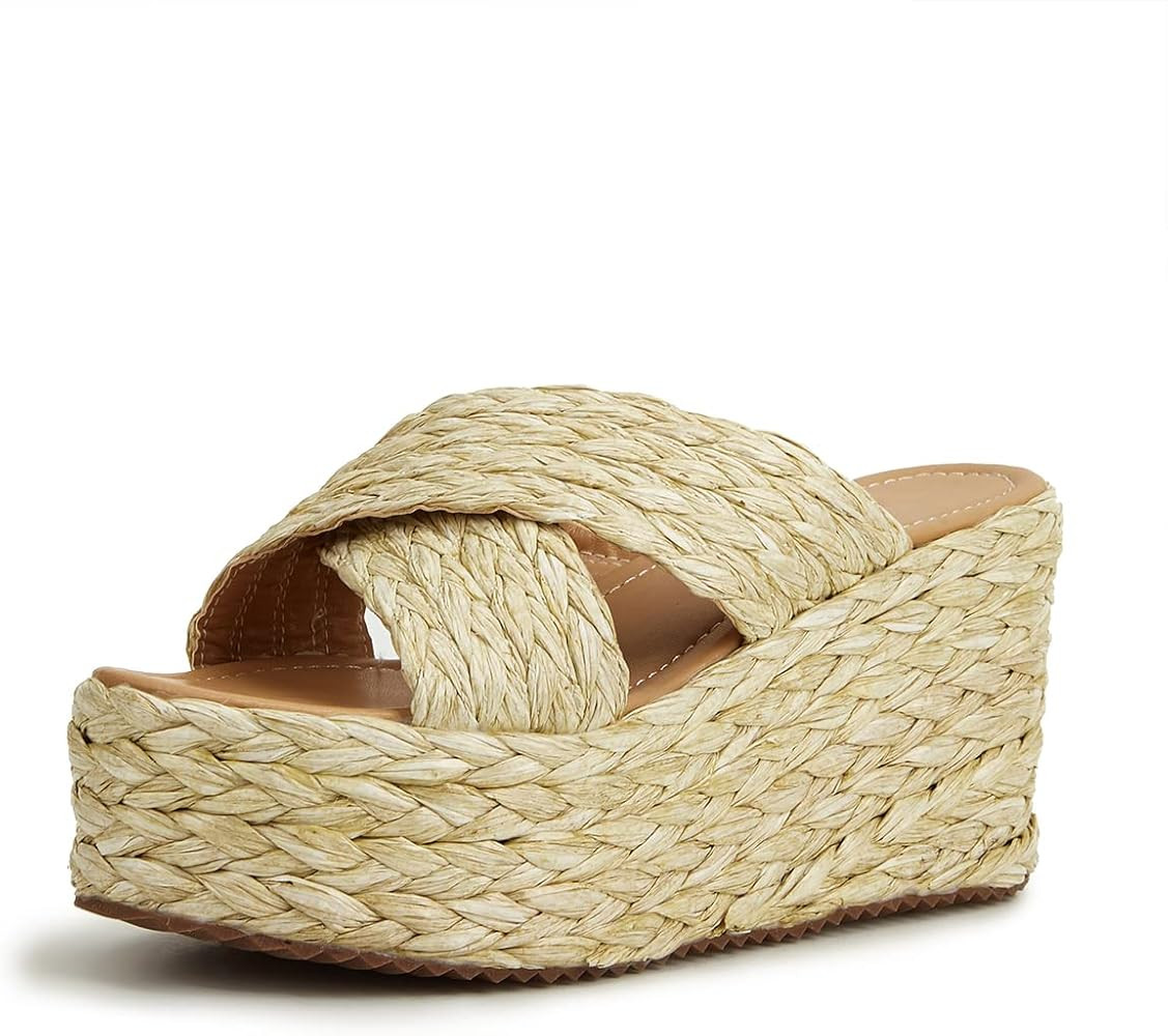 COOLLULU Womens Espadrille Platform Wedges Heel Sandals Open Toe Slides Bohemia Sandals | Amazon (US)
