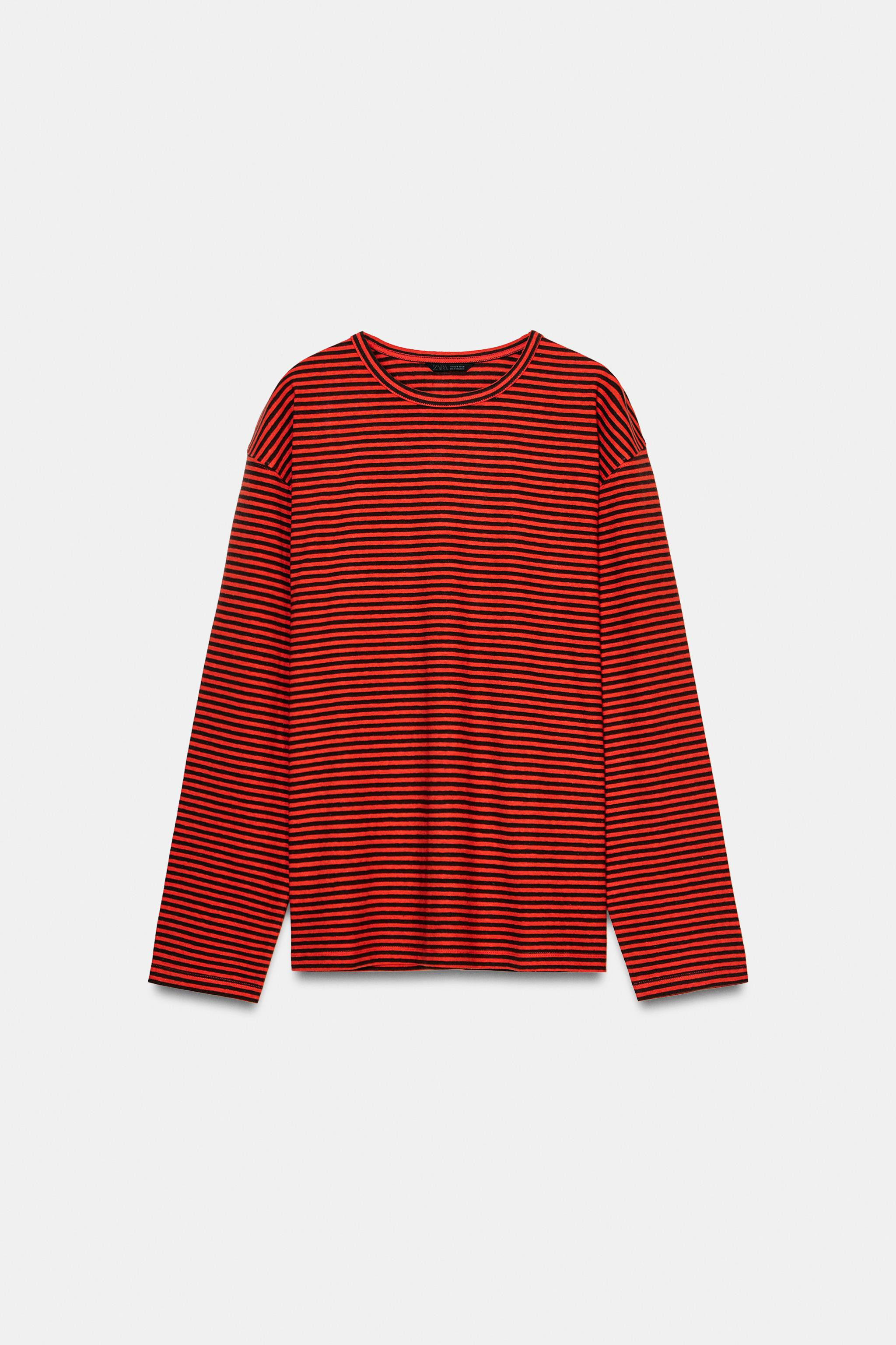 STRIPED COTTON AND LINEN T-SHIRT | Zara US
