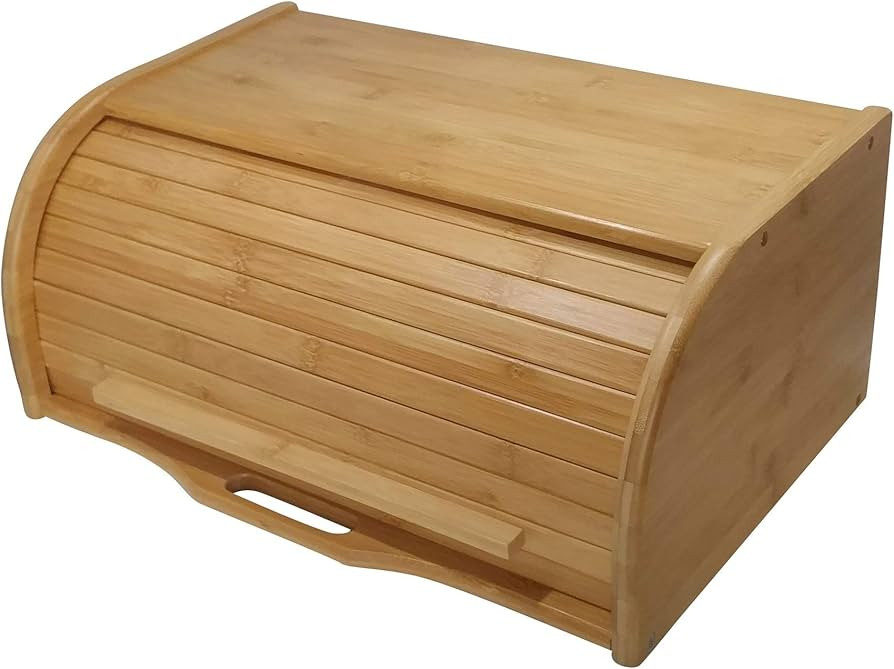Large bread box bread basket wooden box storage boxes kitchen counter organizer, roll top breadbo... | Amazon (US)