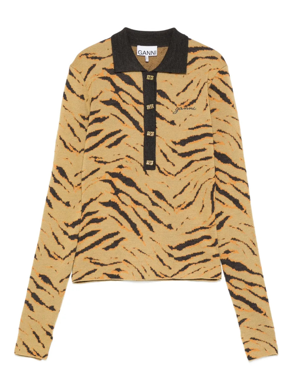 GANNI zebra-print Polo Top | Neutrals | FARFETCH | Farfetch Global