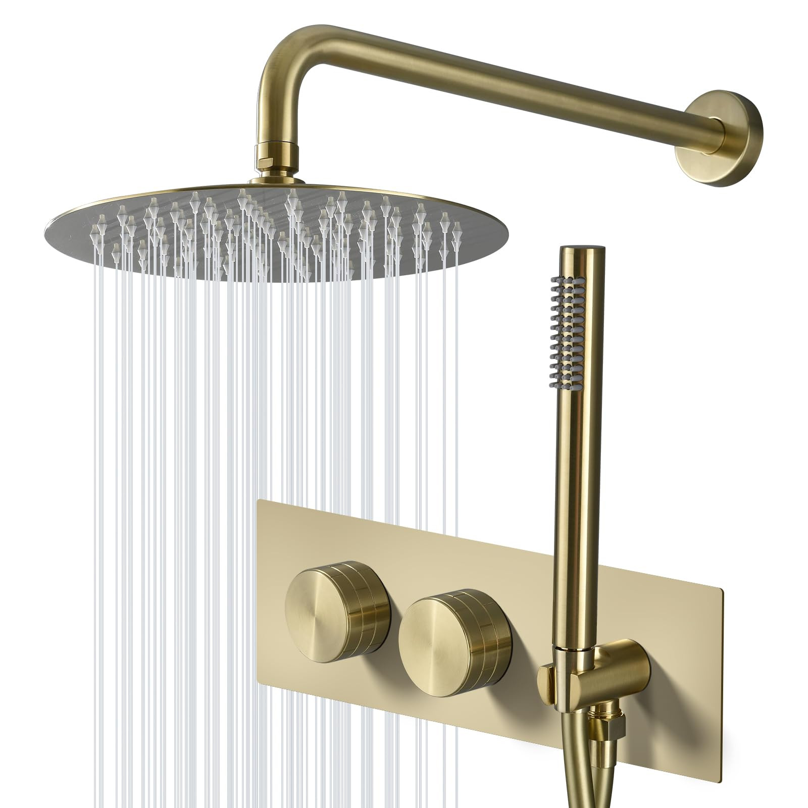 TRUSTMI Brushed Gold Shower System 12 Inch Rainfall Shower Set with Brass Rough-In Valve and Trim... | Amazon (US)