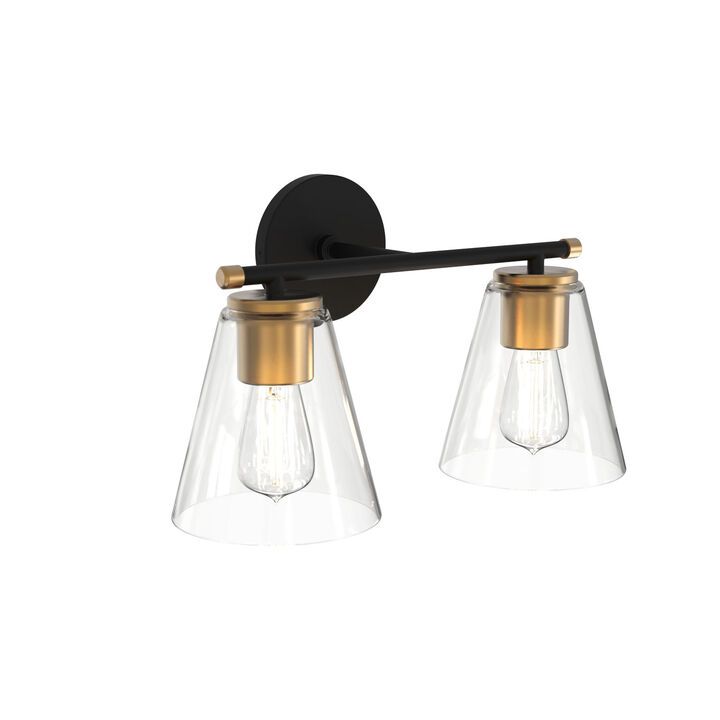 Carlisle 2-Light Vanity Wall Sconce  Matte Black & Aged Brass With Clear Glass | Lights.com
