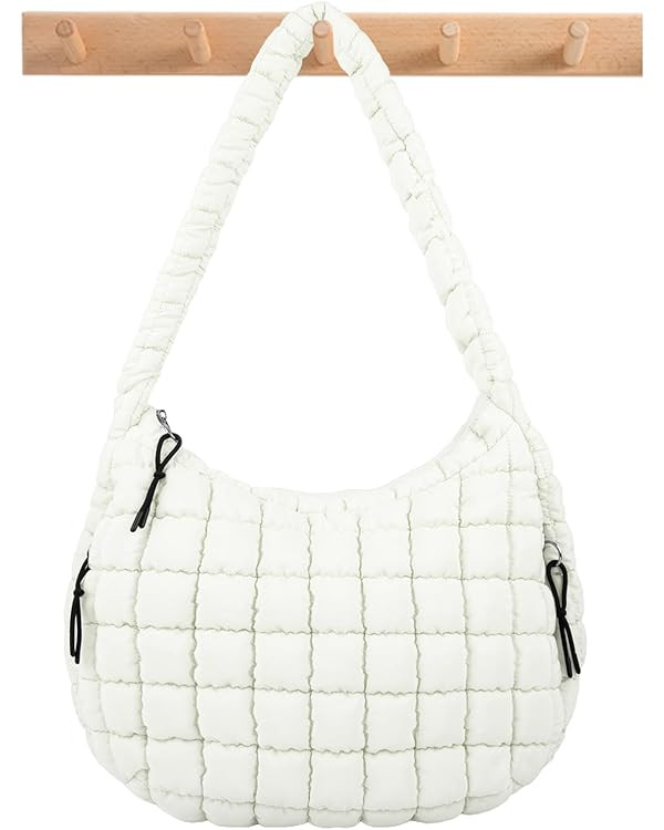 Quilted Puffer Tote Bag Large Crossbody Shoulder Bag with Zipper, Nylon Bubble Hobo Handbag Carry... | Amazon (US)