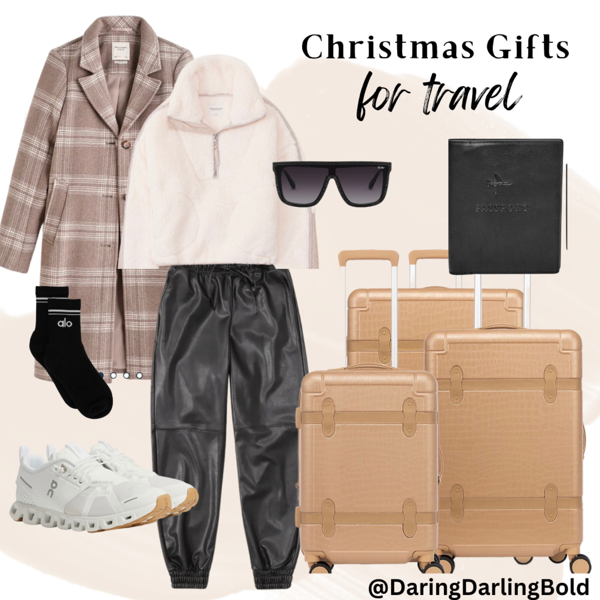 Make traveling easier this holiday season by adding these darling Christmas gifts to your list! 

#CalPack #Luggage #TRNK3-pieceLuggageSet #Zappos #OnCloud #OnCloud5Terry #ALOYoga #HalfCrewThrowbackSock #Abercrombie #AbercrombieAndFitch, #Women’sUtilitySherpa #HalfZipSweatshirt #Women’sTops #VeganLeather #SundayJoggers #Women’sBottoms #Women’sWoolCoat #DadCoat #Women’sCoats #Women’sJackets #Fossil #Leather #LeatherPassportCase #Nordstrom #QuayAustralia #NightfallMedium #Sunglasses #Women’sTravel #Women’sGifts #TravelWishList 

#DaringDarlingBold 

#LTKGiftGuide #LTKunder100 #LTKHoliday