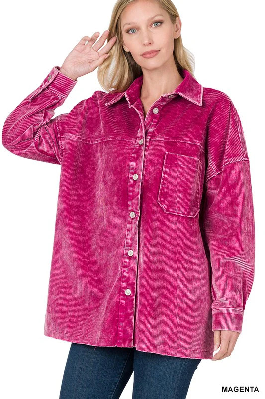 Premium Vintage Washed Corduroy Shacket DK BURGUNDY / S | Casual Chic Boutique