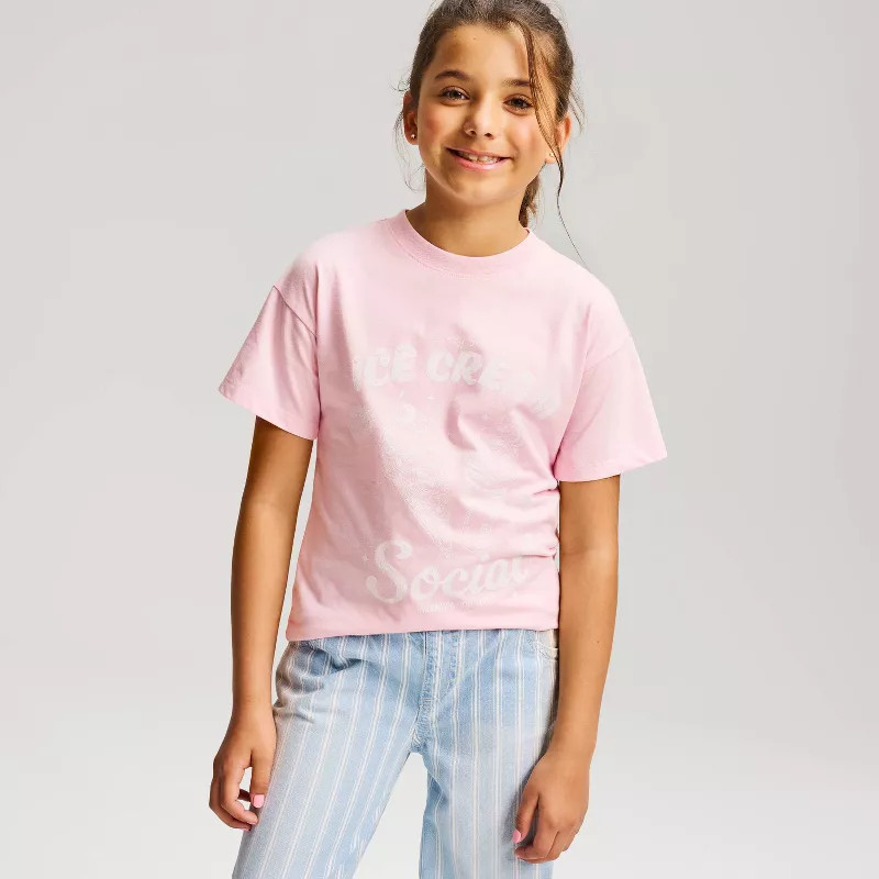 Girls' Oversized Short Sleeve Graphic Jersey T-Shirt - Cat & Jack™ Pink XXL | Target