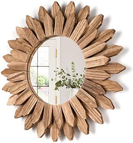 Honiway Wall Mirror Decorative 12 inch Rustic Wood Mirror Sunburst Boho Mirror for Entryway Bedro... | Amazon (US)