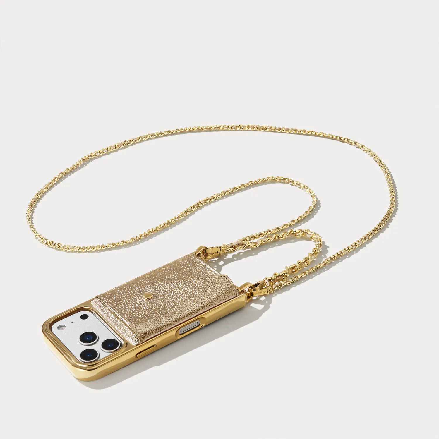 Lily Chrome Side Slot Leather Crossbody Bandolier Set - Metallic Gold/Chrome Gold 13 / iPhone Pro Max | Bandolier