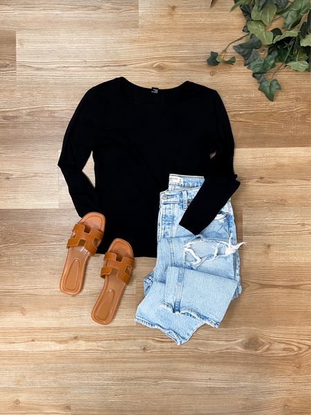 Black top and jeans outfit. Simple and cute. Trendy sandals 2024 trends

#LTKshoecrush #LTKstyletip