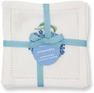 Two's Company Hydrangea Set of 6 Hemstitch Cocktail Napkins w/Hand Embroidered Details – Cotton... | Amazon (US)