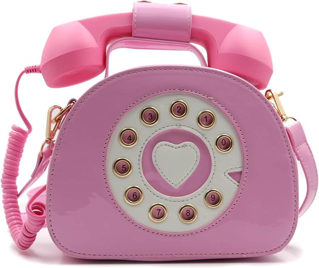 QiMing Retro dial telephone Crossbody Shoulder Bag,Pu Movable microphone Purse for Women | Amazon (US)