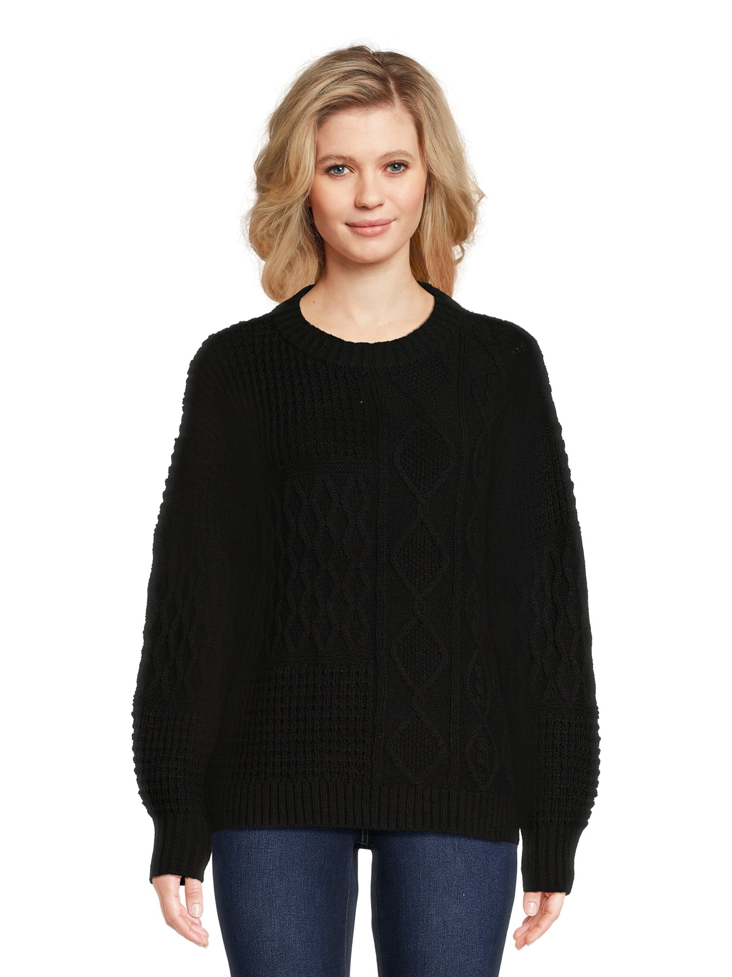Time and Tru Women's Mixed Stitch Sweater, Midweight, Sizes XS-XXXL | Walmart (US)