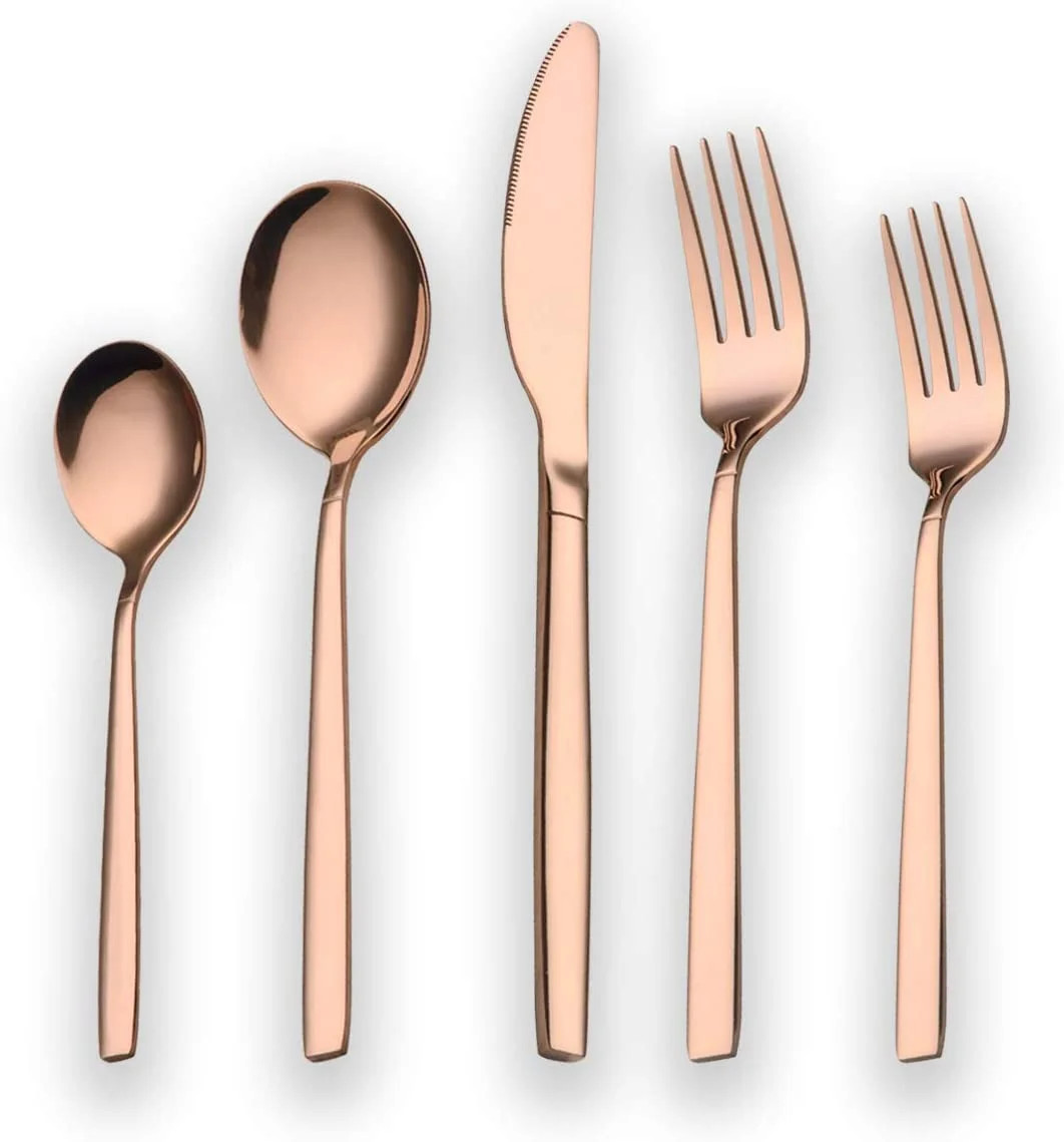 20-Piece Rose Gold Stainless Steel Flatware set, Silverware Cutlery Service for 4, Mirror Polishe... | Walmart (US)