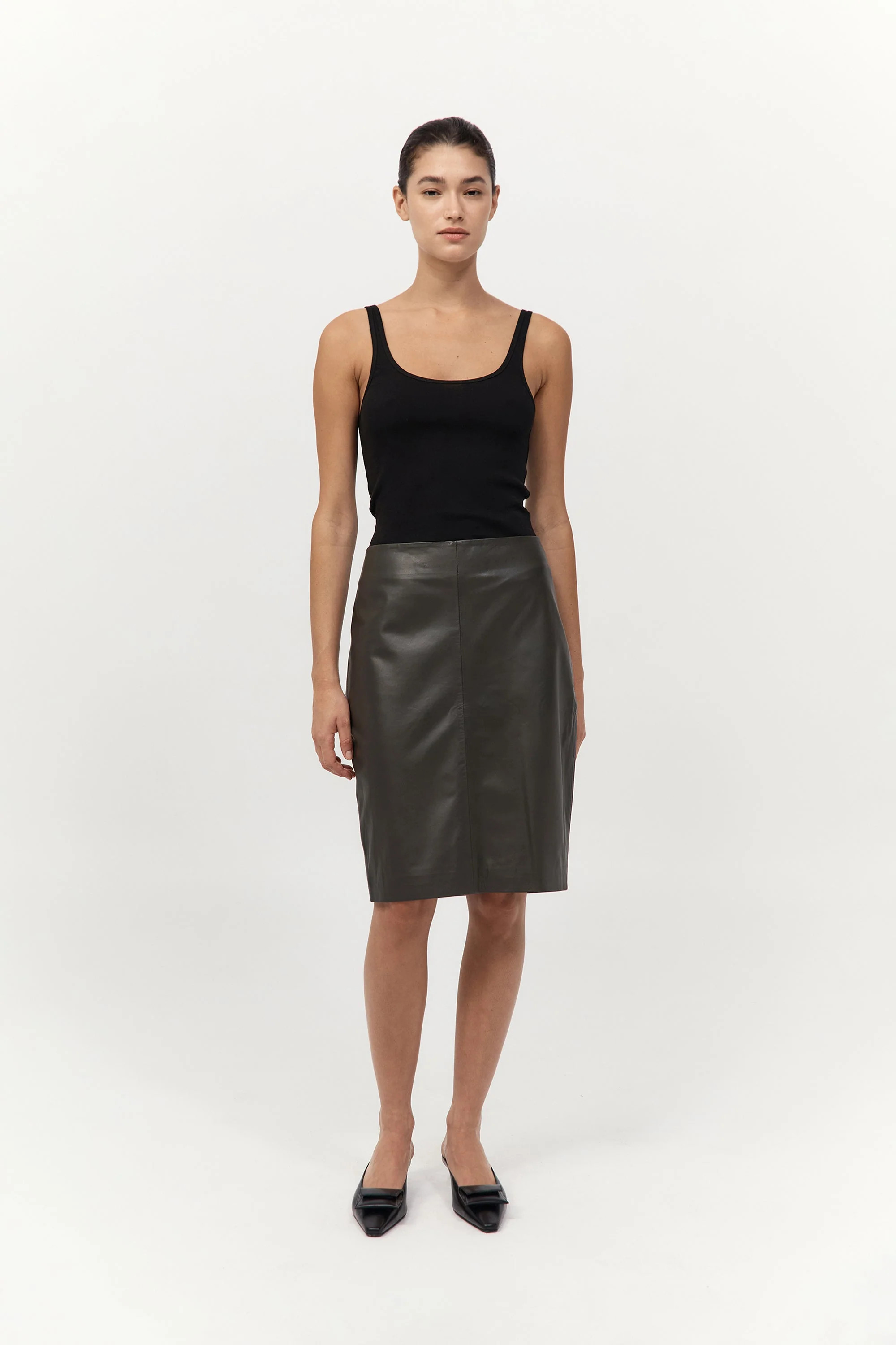 Leather Pencil Skirt - Khaki | St. Agni (US, UK, EU)
