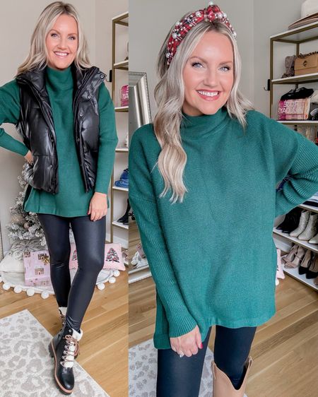 Amazon top seller for December 2023 was this mock neck tunic sweater. I’m in size small. Green color sold out,  it comes in a lot of color options! Super soft!
I’m in size small in the faux leather leggings


#LTKover40 #LTKfindsunder50 #LTKSeasonal