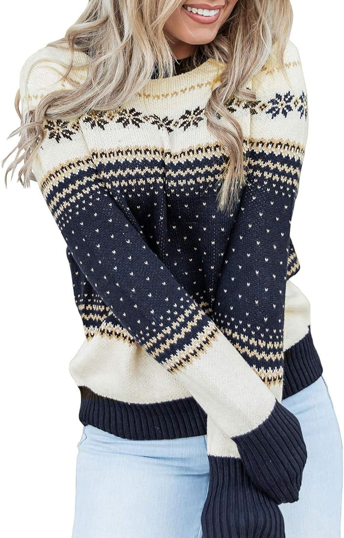 Rounded neckline, long cuffed sleeves and waist-length hemline in ribbed knit, relaxed fit allows fo | Amazon (US)