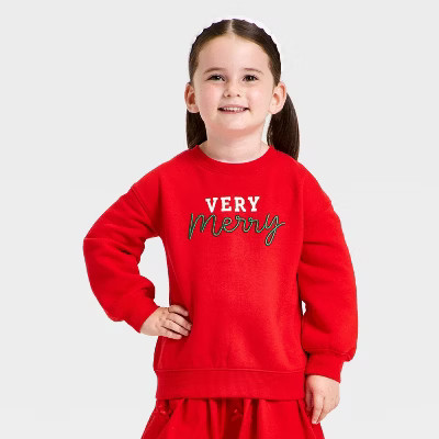 Toddler Girls' Fleece Very Merry Sweatshirt - Cat & Jack™ Red 5T | Target