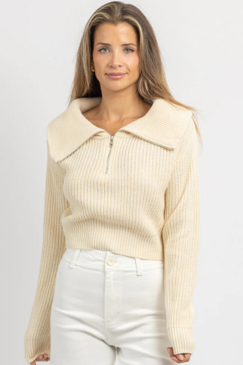 PAXTON CREAM COLLARED KNIT TOP | L'ABEYE