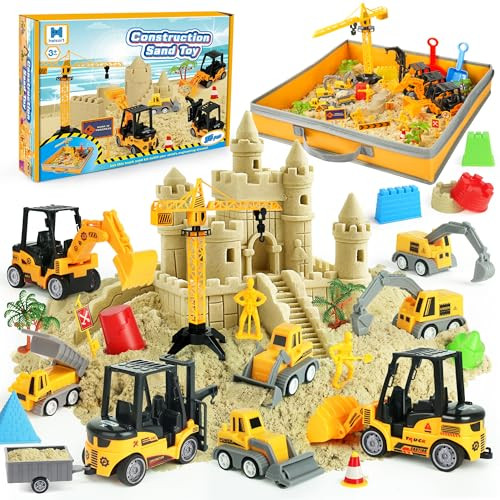 Sand Construction Site Kit - 37 Pcs Play Sand Art Kit with 8 Construction Trucks, Folding Sandbox... | Amazon (US)