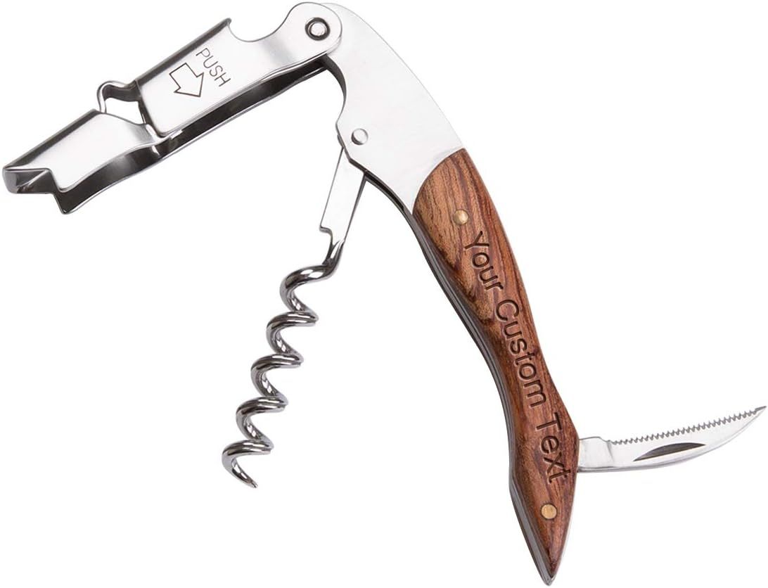 Personalized Custom Engraved Waiters Corkscrew - 3 in 1 Wine Opener with Rosewood Pull Tap Handle... | Amazon (US)