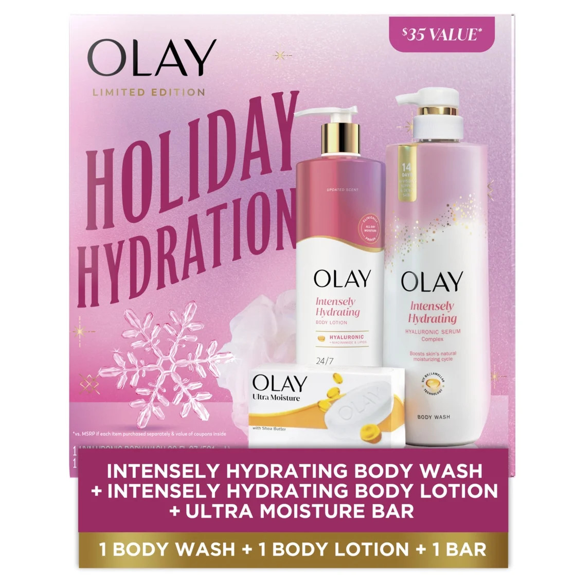 Olay Holiday Hydration Gift Pack with Hyaluronic Body Wash, Lotion, and Beauty Bar | Walmart (US)
