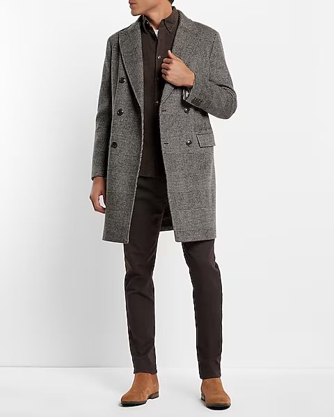 Black Plaid Wool-blend Topcoat | Express