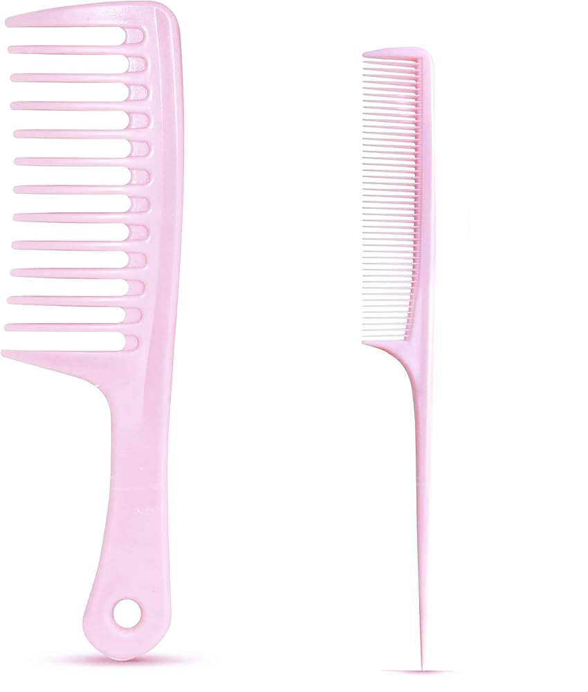 Wide Tooth Comb for Women Curls Styling, Pink Large Hair Comb for Wet or Dry Use in Shower, Blow ... | Amazon (US)