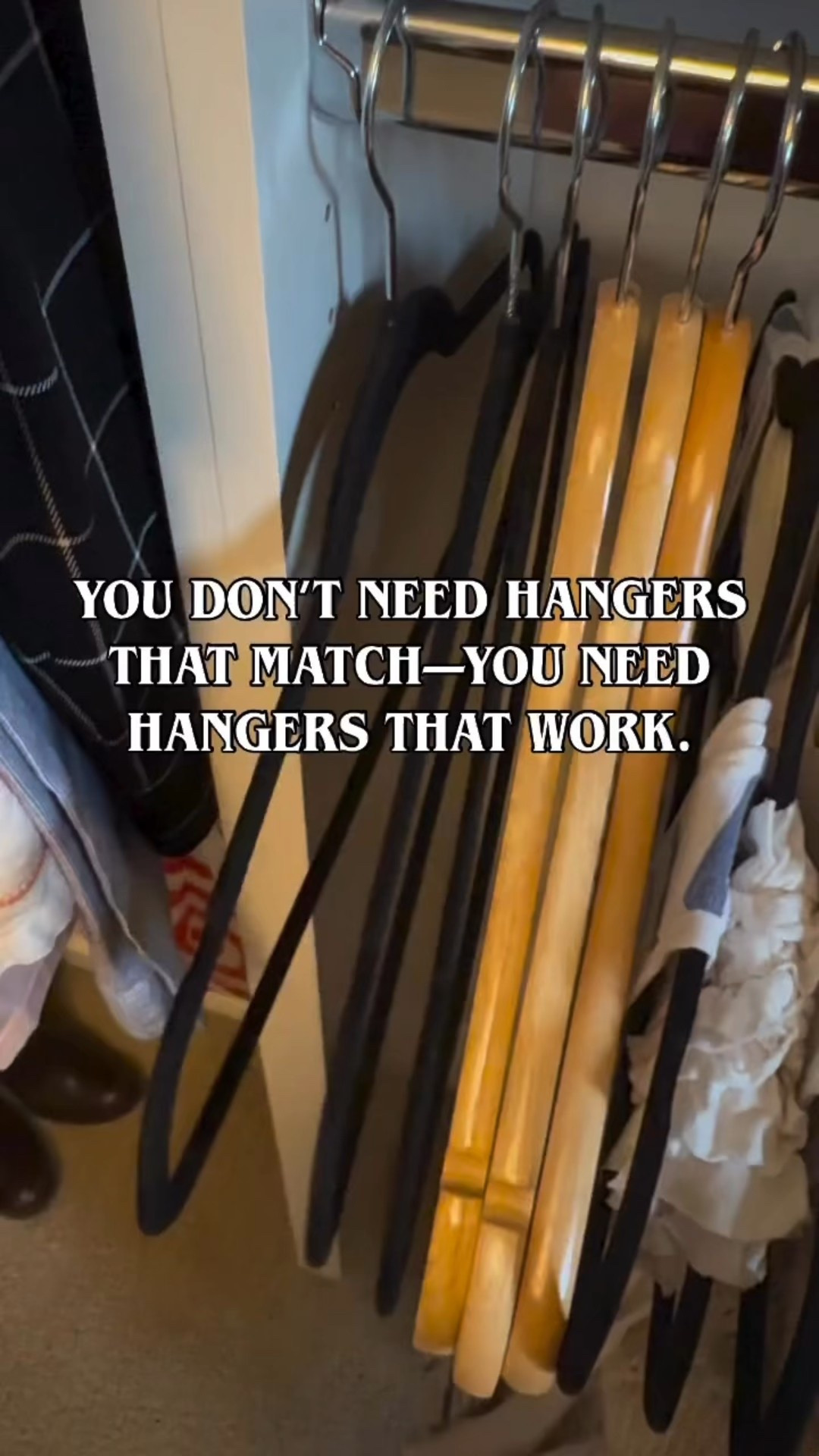 Everyone insisting you need matching hangers is wrong!  What you actually need are hangers that work—velvet for silky pieces, and smooth wooden hangers with a pant bar for everything else

*I worked in retail for over a decade and I can help you make your closet look like a store

Closet organizer, an organized closet, how to fold clothes, outfit repeater, repeat outfits, outfits on repeat, bougie mom, Atlanta mom, bag collection, bag collector, bag habit, luxury bags on instagram, atlanta bag collector, midlife, over 50, fifty and fab, midlife, mature skincare, outfit of the day
