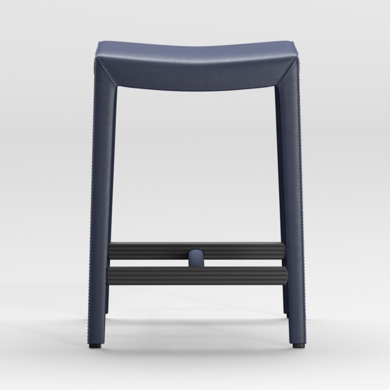 Folio Deep Blue Top-Grain Leather Backless Counter Stool + Reviews | Crate & Barrel | Crate & Barrel