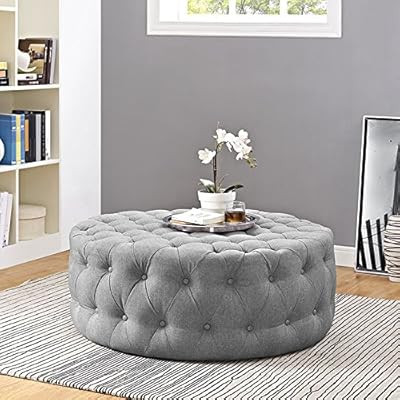 Modway Amour Fabric Upholstered Button-Tufted Round Ottoman in Light Gray | Amazon (US)